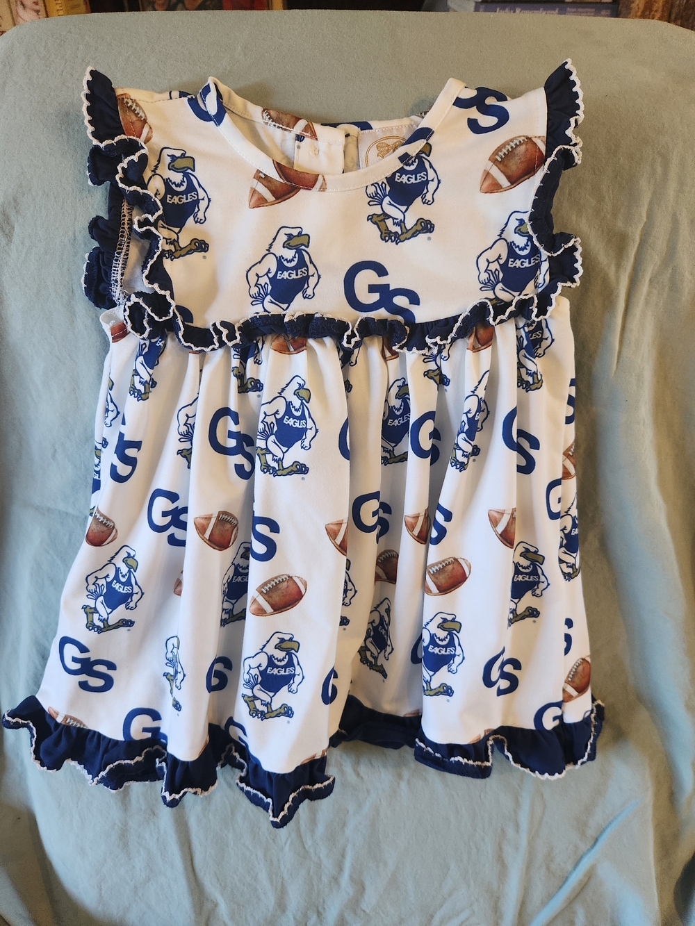 Little Bear Smocks dress 18M White Blue Football Ruffle Dress GA Southern Eagles